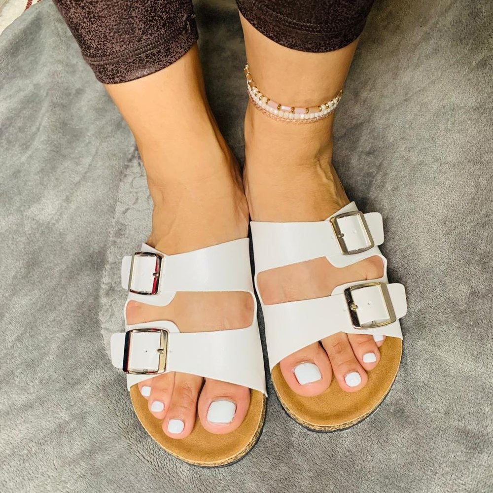 Women's White SlideBuckle T-Strap Platform Sandals - Picture 10 of 15